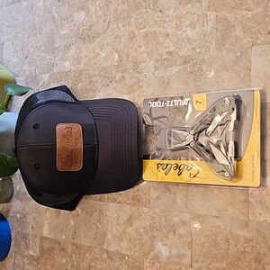 Cabelas black trucker style hat and Cabelas multi tool 7 in 1